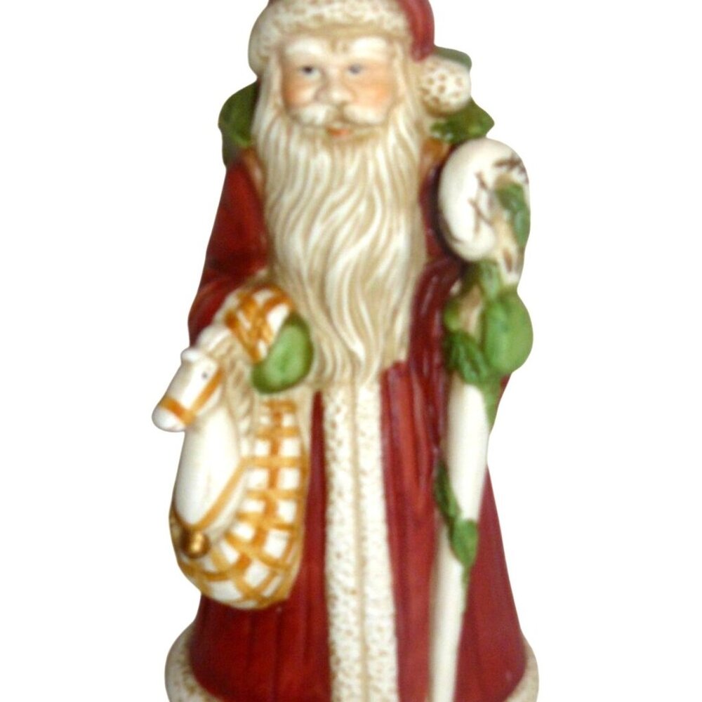 Vintage Santa Claus Music Box w Sack & Staff Hand-Painted Ceramic Christmas 9"